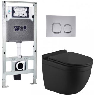 Комплект унитаза с инсталляцией WeltWasser Amberg 506 ST + Heimbach 043 MT-BL + Amberg RD-CR 10000012242 черный матовый