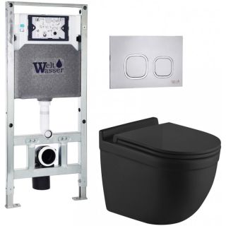 Комплект унитаза с инсталляцией WeltWasser Amberg 506 ST + Heimbach 043 MT-BL + Amberg RD-MT CR 10000012243 черный матовый