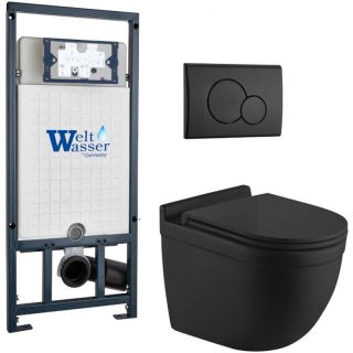 Комплект унитаза с инсталляцией WeltWasser Marberg 507 +Heimbach 043 MT-BL +MAR 507 RD MT-BL 10000012255 черный матовый