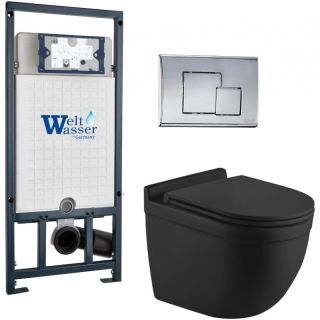 Комплект унитаза с инсталляцией WeltWasser Marberg 507 +Heimbach 043 MT-BL +MAR 507 SE-CR 10000012256 черный матовый