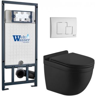 Комплект унитаза с инсталляцией WeltWasser Marberg 507 +Heimbach 043 MT-BL +MAR 507 SE GL-WT 10000012257 черный матовый
