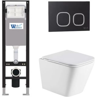 Комплект унитаза с инсталляцией Weltwasser Amberg 350 + Gelbach 043 GL-WT + Amberg RD-BL 10000012314 белый глянцевый