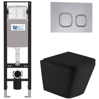 Комплект унитаза с инсталляцией Weltwasser Amberg 350 + Gelbach 043 MT-BL + Amberg RD-CR 10000012320 черный матовый