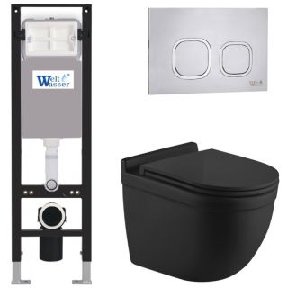 Комплект унитаза с инсталляцией WeltWasser Amberg 350 + Heimbach 043 MT-BL + Amberg RD-MT CR 10000012336 черный матовый