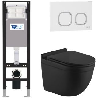 Комплект унитаза с инсталляцией WeltWasser Amberg 350 + Heimbach 043 MT-BL + Amberg RD-WT 10000012337 черный матовый