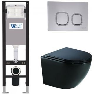 Комплект унитаза с инсталляцией WeltWasser Amberg 350 +Merzbach 041 XL MT-BL +Amberg RD-CR 10000012365 черный матовый