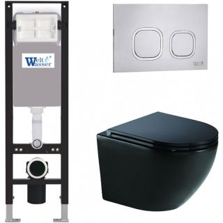 Комплект унитаза с инсталляцией WeltWasser Amberg 350 +Merzbach 041 XL MT-BL +Amberg RD-MT CR 10000012366 черный матовый