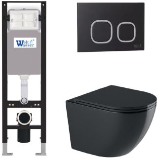 Комплект унитаза с инсталляцией WeltWasser Amberg 350 +Merzbach 043 GL-BL +Amberg RD-BL 10000012369 черный глянцевый