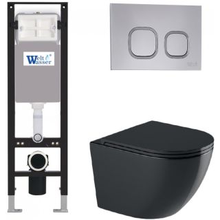 Комплект унитаза с инсталляцией WeltWasser Amberg 350 +Merzbach 043 GL-BL +Amberg RD-CR 10000012370 черный глянцевый