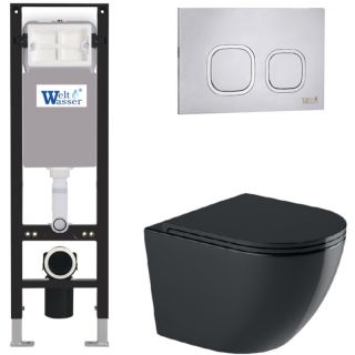 Комплект унитаза с инсталляцией WeltWasser Amberg 350 +Merzbach 043 GL-BL +Amberg RD-MT CR 10000012371 черный глянцевый