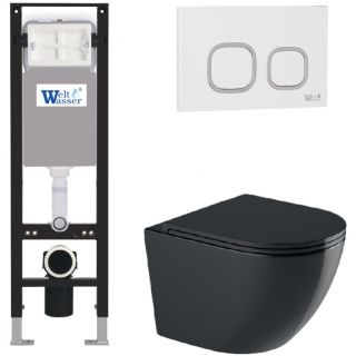 Комплект унитаза с инсталляцией WeltWasser Amberg 350 +Merzbach 043 GL-BL +Amberg RD-WT 10000012372 черный глянцевый