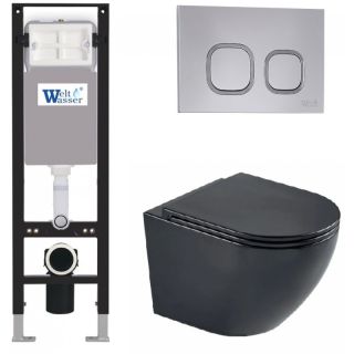 Комплект унитаза с инсталляцией WeltWasser Amberg 350 +Merzbach 043 MT-BL +Amberg RD-CR 10000012380 черный матовый