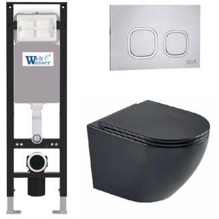 Комплект унитаза с инсталляцией WeltWasser Amberg 350 +Merzbach 043 MT-BL +Amberg RD-MT CR 10000012381 черный матовый