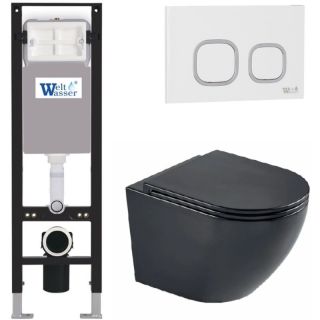 Комплект унитаза с инсталляцией WeltWasser Amberg 350 +Merzbach 043 MT-BL +Amberg RD-WT 10000012382 черный матовый