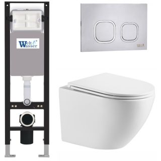 Комплект унитаза с инсталляцией WeltWasser Amberg 350 +Merzbach 043 MT-WT +Amberg RD-MT CR 10000012391 белый матовый