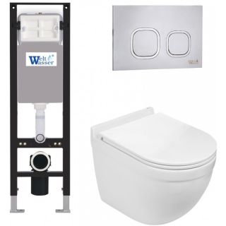 Комплект унитаза с инсталляцией WeltWasser Amberg 350 + Heimbach 043 GL-WT + Amberg RD-MT CR 10000012441 белый глянцевый