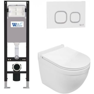 Комплект унитаза с инсталляцией WeltWasser Amberg 350 + Heimbach 043 GL-WT + Amberg RD-WT 10000012442 белый глянцевый