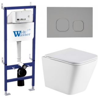 Комплект унитаза с инсталляцией Weltwasser Bamberg 460 + Gelbach 043 GL-WT + Bamberg CR 10000012810 белый глянцевый