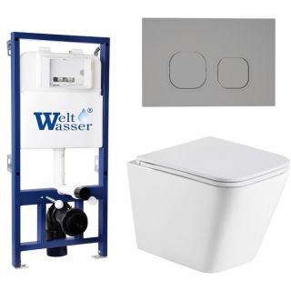 Комплект унитаза с инсталляцией Weltwasser Bamberg 525 + Gelbach 043 GL-WT + Bamberg CR 10000012813 белый глянцевый