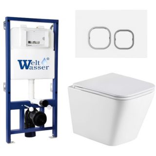 Комплект унитаза с инсталляцией Weltwasser Bamberg 525 + Gelbach 043 GL-WT + Bamberg WT 10000012814 белый глянцевый