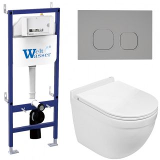 Комплект унитаза с инсталляцией WeltWasser Bamberg 460 + Heimbach 043 GL-WT + Bamberg CR 10000012820 белый глянцевый