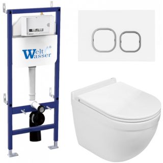 Комплект унитаза с инсталляцией WeltWasser Bamberg 460 + Heimbach 043 GL-WT + Bamberg WT 10000012821 белый глянцевый