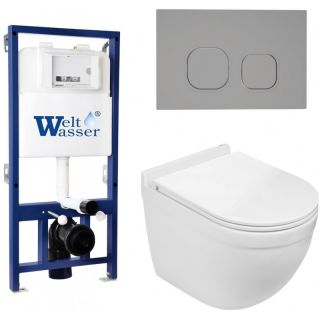Комплект унитаза с инсталляцией WeltWasser Bamberg 525 + Heimbach 043 GL-WT + Bamberg CR 10000012823 белый глянцевый