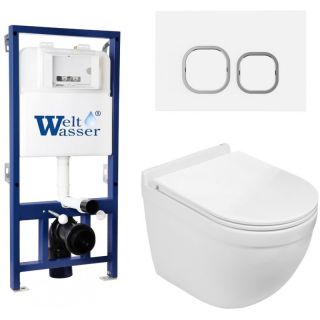 Комплект унитаза с инсталляцией WeltWasser Bamberg 525 + Heimbach 043 GL-WT + Bamberg WT 10000012824 белый глянцевый
