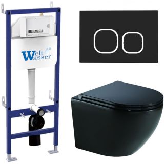Комплект унитаза с инсталляцией WeltWasser Bamberg 460 +Merzbach 041 XL MT-BL +Bamberg BL 10000012869 черный матовый