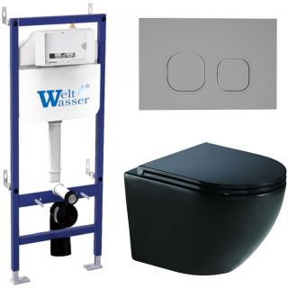 Комплект унитаза с инсталляцией WeltWasser Bamberg 460 +Merzbach 041 XL MT-BL +Bamberg CR 10000012870 черный матовый
