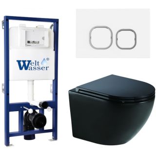 Комплект унитаза с инсталляцией WeltWasser Bamberg 525 +Merzbach 041 XL MT-BL +Bamberg WT 10000012874 черный матовый