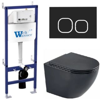 Комплект унитаза с инсталляцией WeltWasser Bamberg 460 +Merzbach 043 MT-BL +Bamberg BL 10000012901 черный матовый