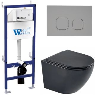 Комплект унитаза с инсталляцией WeltWasser Bamberg 460 +Merzbach 043 MT-BL +Bamberg CR 10000012902 черный матовый