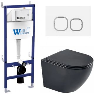 Комплект унитаза с инсталляцией WeltWasser Bamberg 460 +Merzbach 043 MT-BL +Bamberg WT 10000012903 черный матовый