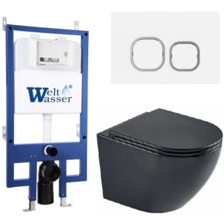 Комплект унитаза с инсталляцией WeltWasser Bamberg 545 +Merzbach 043 MT-BL +Bamberg WT 10000012909 черный матовый