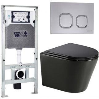 Комплект унитаза с инсталляцией WeltWasser Amberg 506 ST +Salzbach 043 GL-BL +Amberg RD-CR 10000013478 черный глянцевый