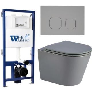 Комплект унитаза с инсталляцией WeltWasser Bamberg 525 + Salzbach 043 MT-GR + Bamberg CR 10000013526 серый матовый