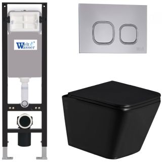 Комплект унитаза с инсталляцией Weltwasser Amberg 350 + Gelbach 043 GL-BL + Amberg RD-CR 10000013545 черный глянцевый