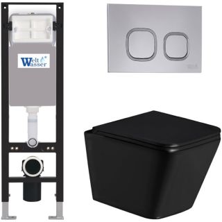 Комплект унитаза с инсталляцией Weltwasser Amberg 350 + Gelbach 043 GL-BL + Amberg RD-MT CR 10000013546 черный глянцевый