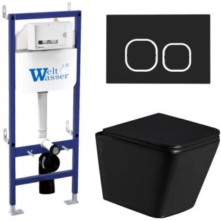Комплект унитаза с инсталляцией Weltwasser Bamberg 460 + Gelbach 043 GL-BL + Bamberg BL 10000013551 черный глянцевый