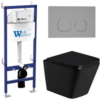 Комплект унитаза с инсталляцией Weltwasser Bamberg 460 + Gelbach 043 GL-BL + Bamberg CR 10000013552 черный глянцевый