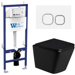 Комплект унитаза с инсталляцией Weltwasser Bamberg 460 + Gelbach 043 GL-BL + Bamberg WT 10000013553 черный глянцевый