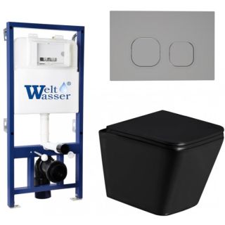 Комплект унитаза с инсталляцией Weltwasser Bamberg 525 + Gelbach 043 GL-BL + Bamberg CR 10000013555 черный глянцевый