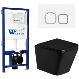 Подвесной унитаз с инсталляцией Weltwasser Bamberg 525 + Gelbach 043 GL-BL + Bamberg WT 10000013556 черный глянцевый
