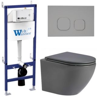 Комплект унитаза с инсталляцией WeltWasser Bamberg 460 +Merzbach 043 MT-GR +Bamberg CR 10000013607 серый матовый