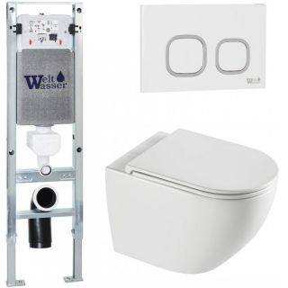 Комплект унитаза с инсталляцией WeltWasser Amberg 350 ST +Merzbach 043 XL GL-WT +Amberg RD-WT 10000013764 белый глянцевый