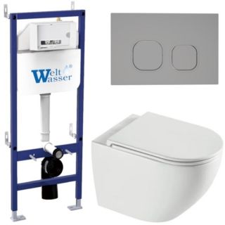 Комплект унитаза с инсталляцией WeltWasser Bamberg 460 +Merzbach 043 XL GL-WT +Bamberg CR 10000013787 белый глянцевый