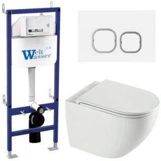 Комплект унитаза с инсталляцией WeltWasser Bamberg 460 +Merzbach 043 XL GL-WT +Bamberg WT 10000013788 белый глянцевый