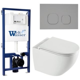 Комплект унитаза с инсталляцией WeltWasser Bamberg 525 +Merzbach 043 XL GL-WT +Bamberg CR 10000013791 белый глянцевый