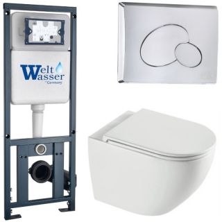 Комплект унитаза с инсталляцией WeltWasser Marberg 410 +Merzbach 043 XL GL-WT +MAR 410 RD-CR 10000013800 белый глянцевый